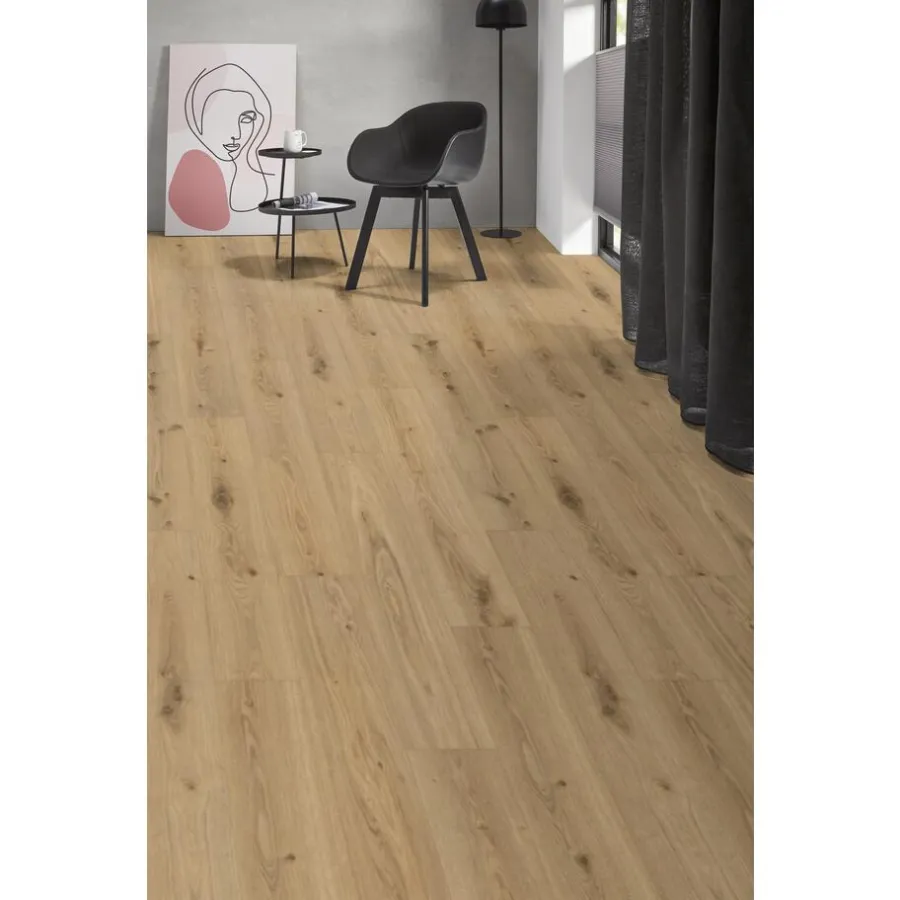 Kwantum Klik Pvc-Vloeren*Klik PVC Hanson Naturel Eiken Je berekent hoeveel meters je nodig hebt door lengte en breedte in te vullen