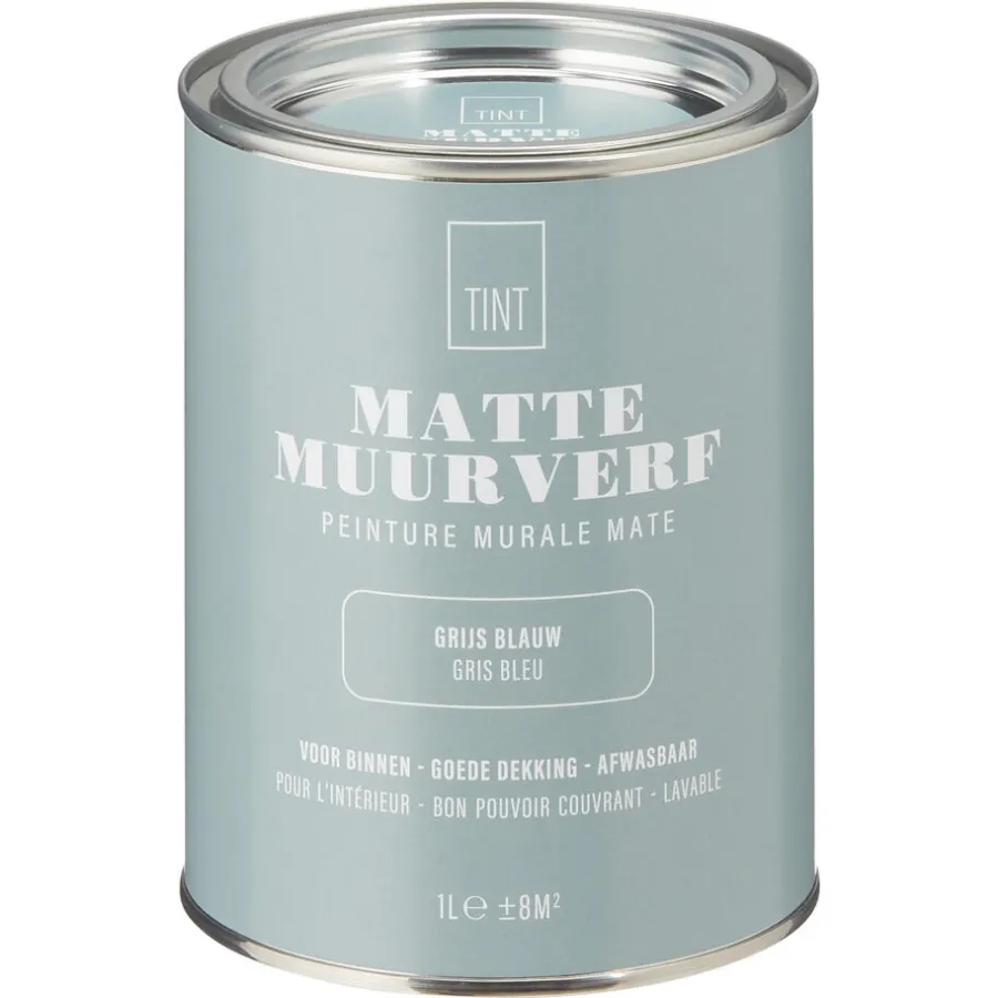 Kwantum Muurverf*Muurverf Mat Grijs Blauw 1 L 1L
