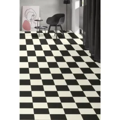 Kwantum Vinyl Vloeren*Vinyl Benson Zwart Wit Tegellook Je berekent hoeveel meters je nodig hebt door lengte en breedte in te vullen